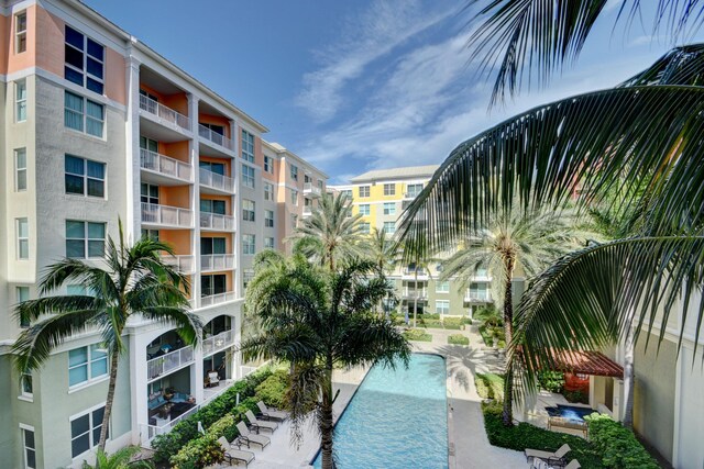 view of swimming pool featuring a patio