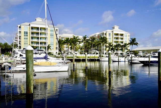 dock area featuring a water view