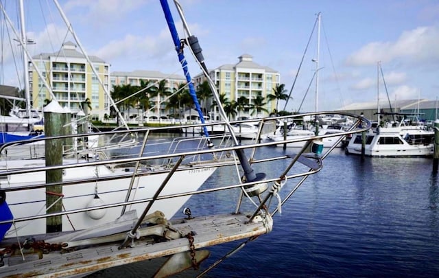 view of dock with a water view