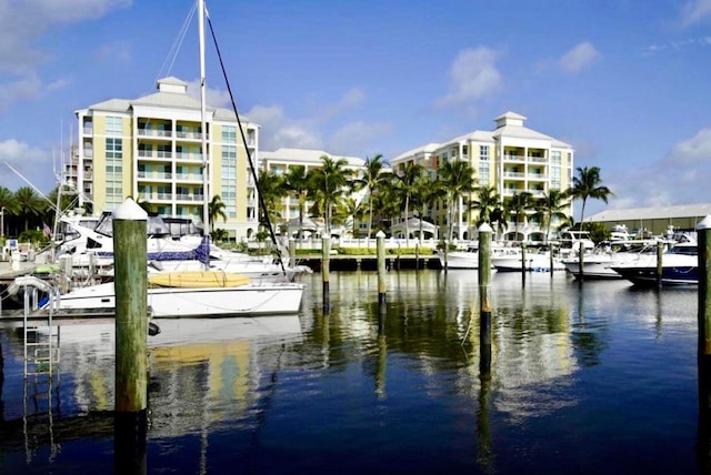 view of dock featuring a water view