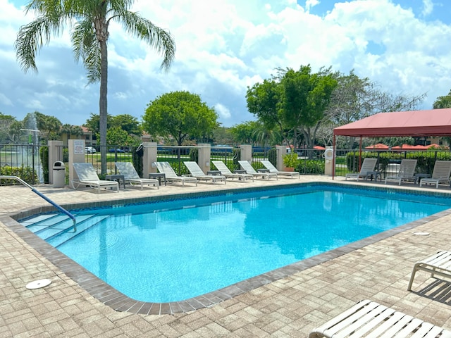 view of swimming pool with a patio