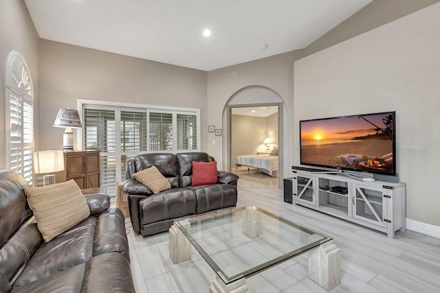 living room featuring a wealth of natural light and light wood-type flooring