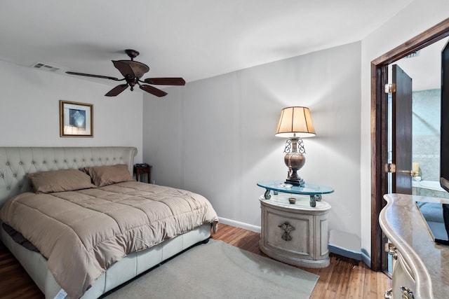 bedroom featuring ceiling fan and hardwood / wood-style floors