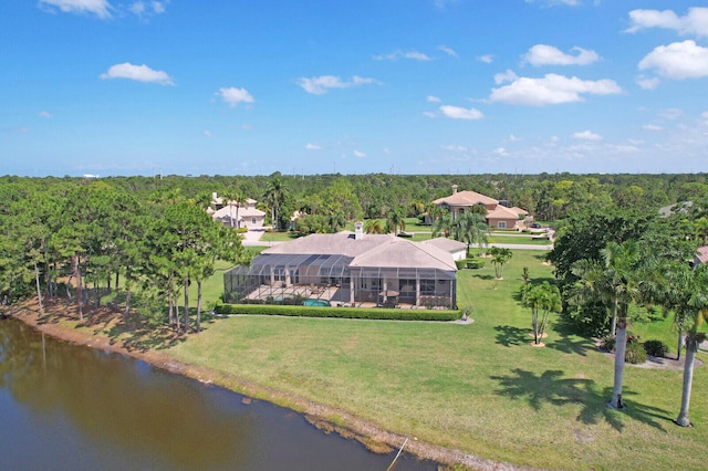 aerial view with a water view