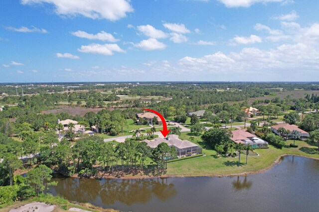 aerial view with a water view