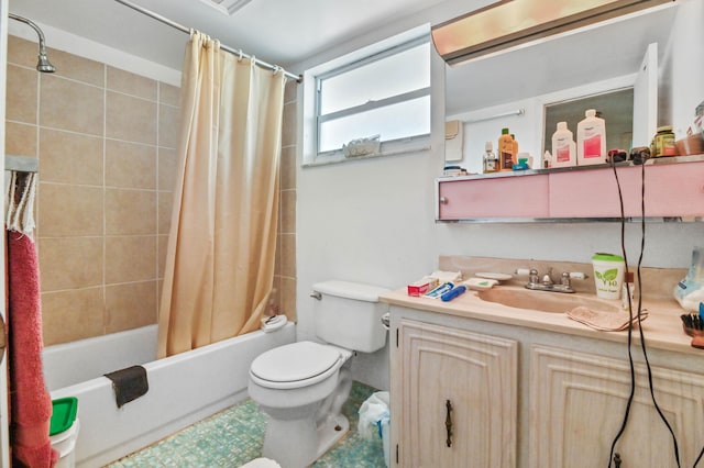 full bathroom with vanity, toilet, and shower / bath combo