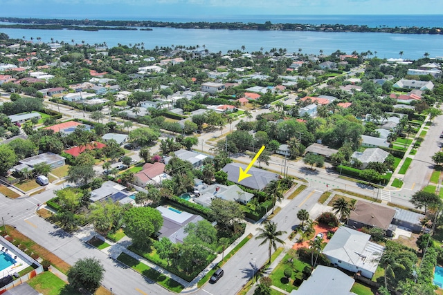 aerial view with a water view