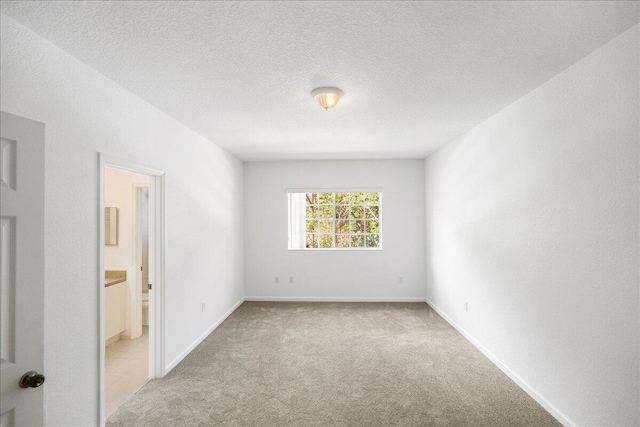 spare room with light carpet and a textured ceiling