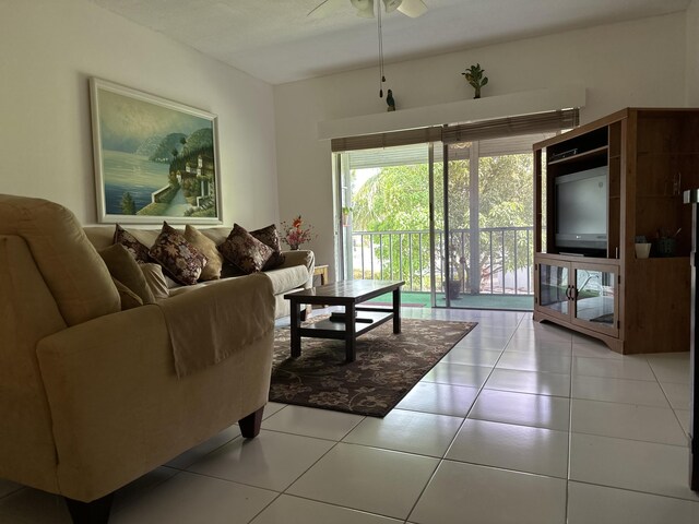 living room featuring light tile patterned flooring