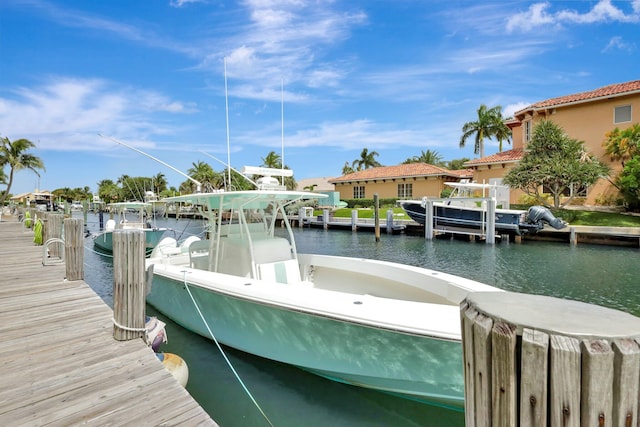 view of dock with a water view