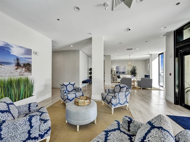 living room with light wood-type flooring