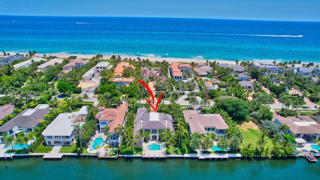 aerial view with a water view