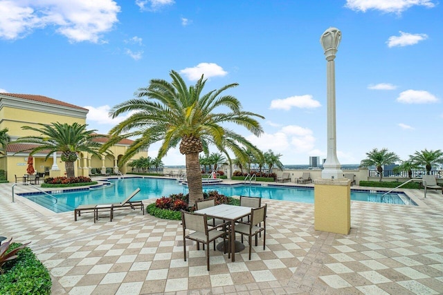 view of pool featuring a patio