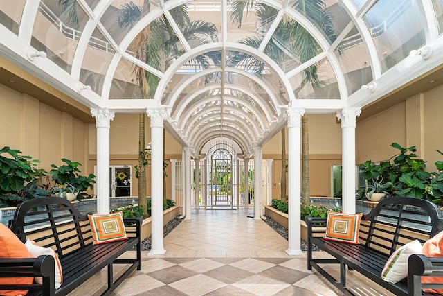 interior space featuring decorative columns