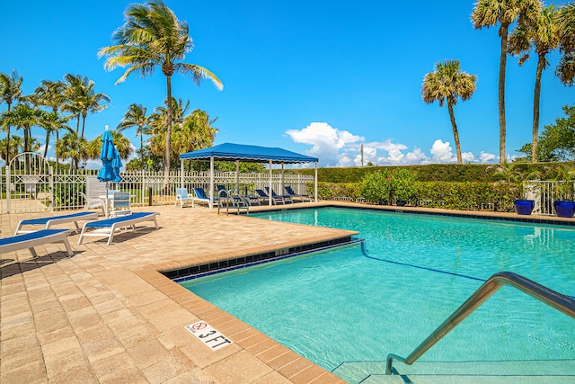 view of swimming pool featuring a patio area