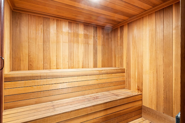 view of sauna / steam room featuring wood ceiling