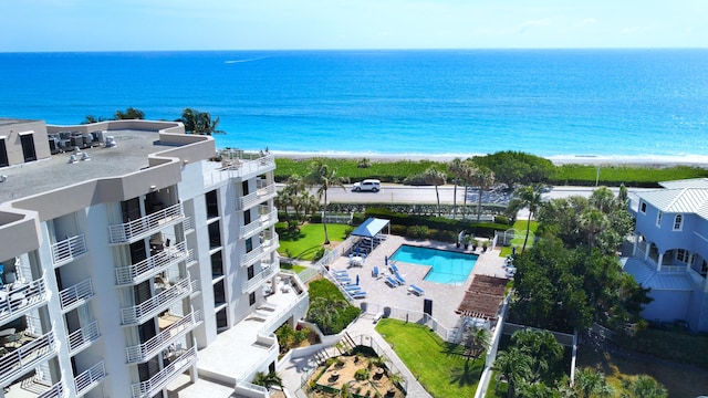 aerial view featuring a water view