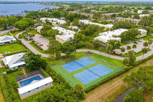 aerial view featuring a water view