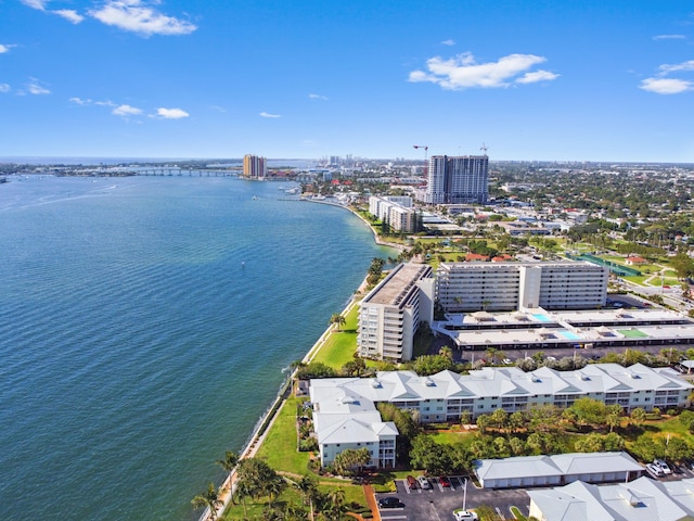 aerial view featuring a water view