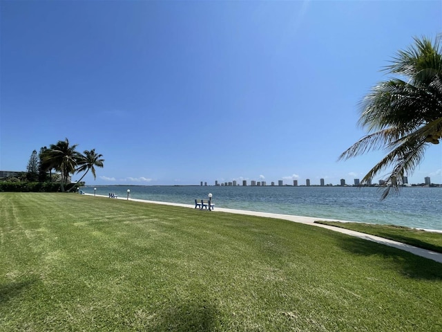 view of water feature with a beach view