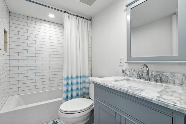 full bathroom featuring toilet, shower / bath combo, and oversized vanity