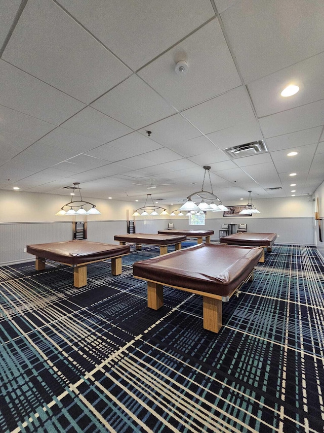 playroom featuring carpet flooring and pool table