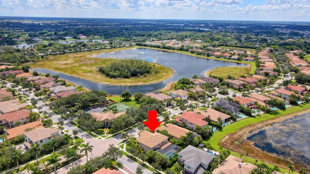 bird's eye view featuring a water view