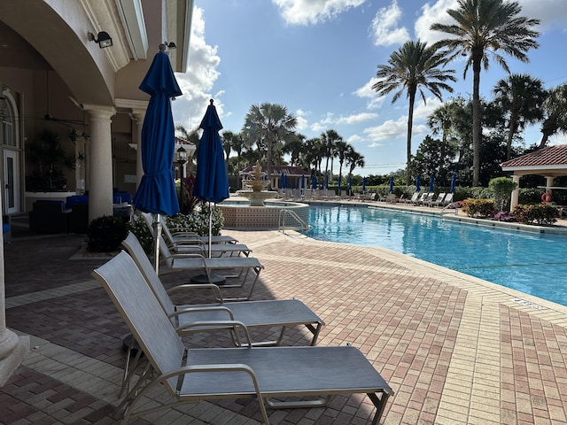 view of pool featuring a patio