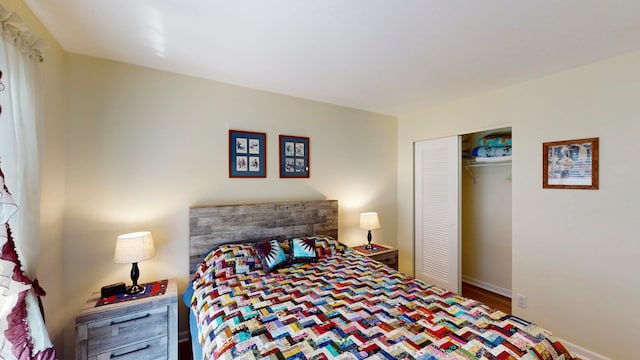 bedroom with a closet and wood-type flooring