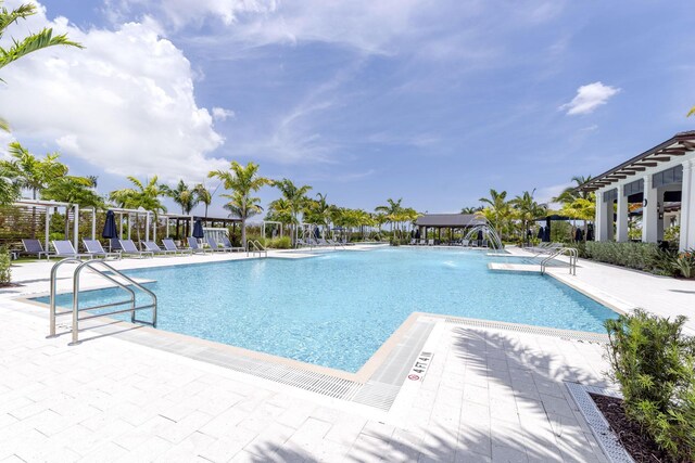 view of swimming pool featuring a patio area