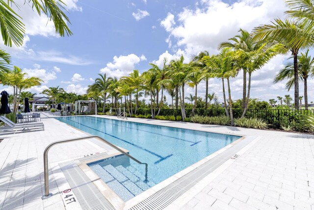 view of swimming pool featuring a patio