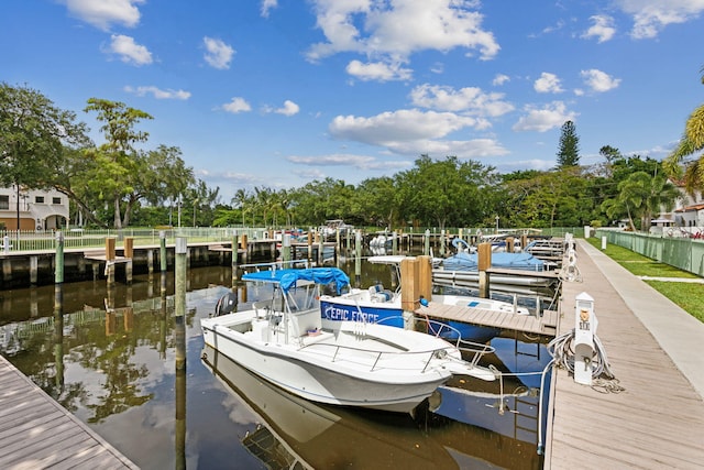 dock area featuring a water view