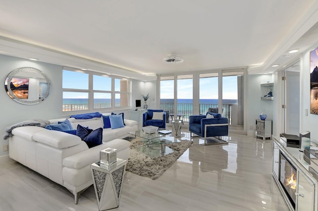 living room with a water view