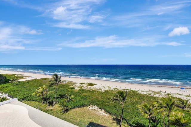 property view of water featuring a beach view