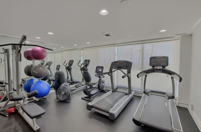 exercise room with expansive windows