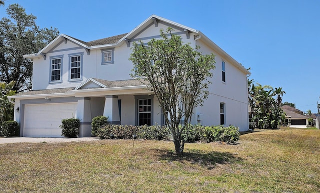 view of front facade with a garage and a front yard