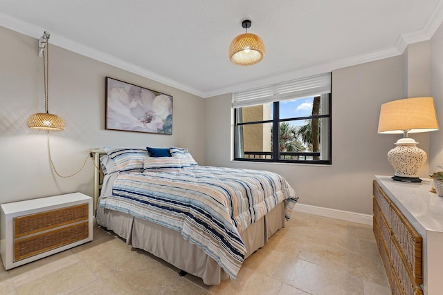 bedroom featuring crown molding and heating unit