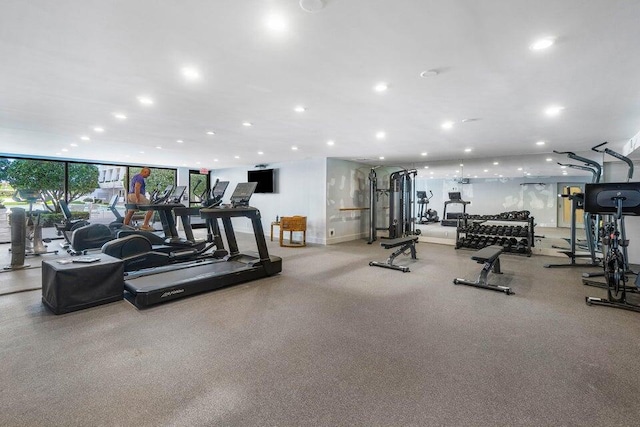 exercise room with expansive windows