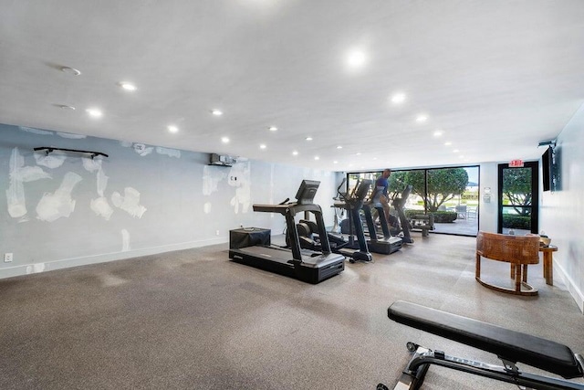 workout area with expansive windows