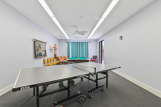 game room with ceiling fan and pool table