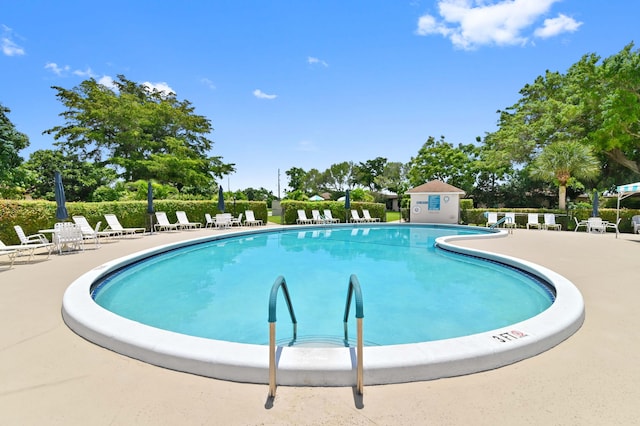 view of swimming pool featuring a patio