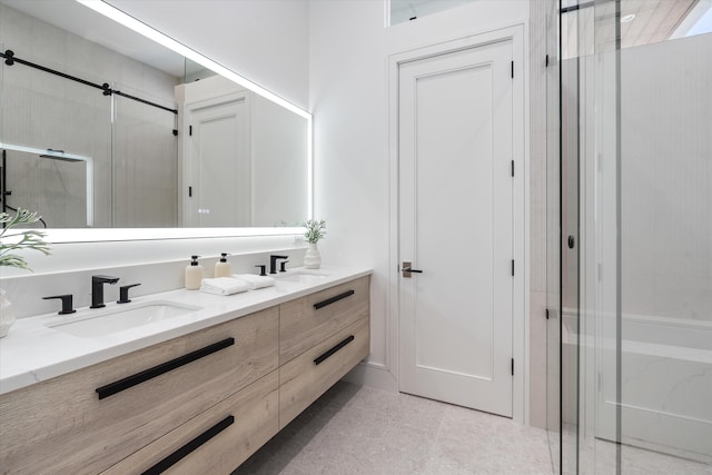 bathroom featuring vanity and walk in shower