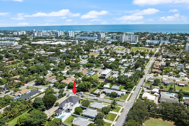 aerial view with a water view