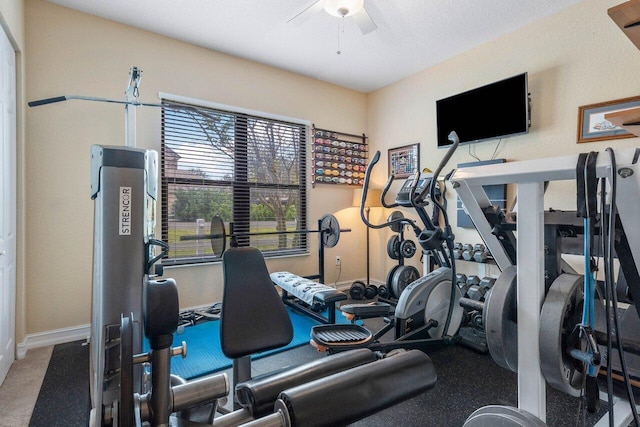 exercise area featuring ceiling fan