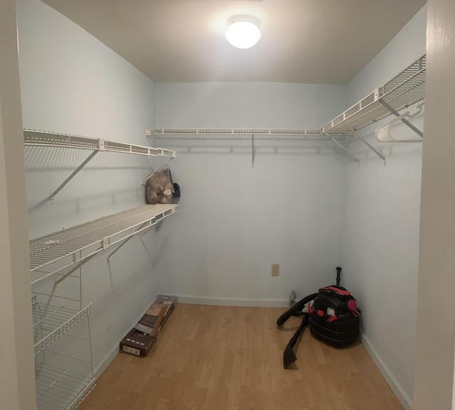 walk in closet with light wood-style floors