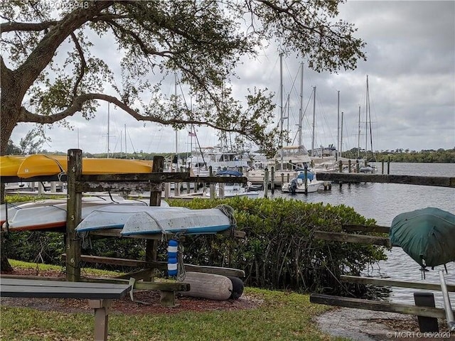 view of dock featuring a water view