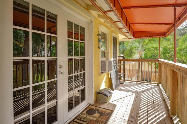 balcony featuring french doors