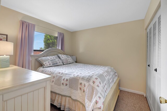 bedroom featuring a closet, carpet, and baseboards