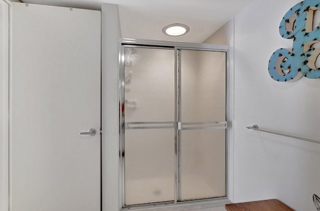 bathroom featuring a shower with door