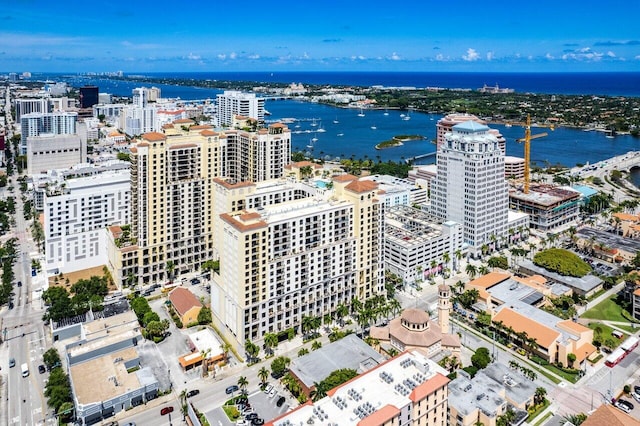 bird's eye view featuring a water view